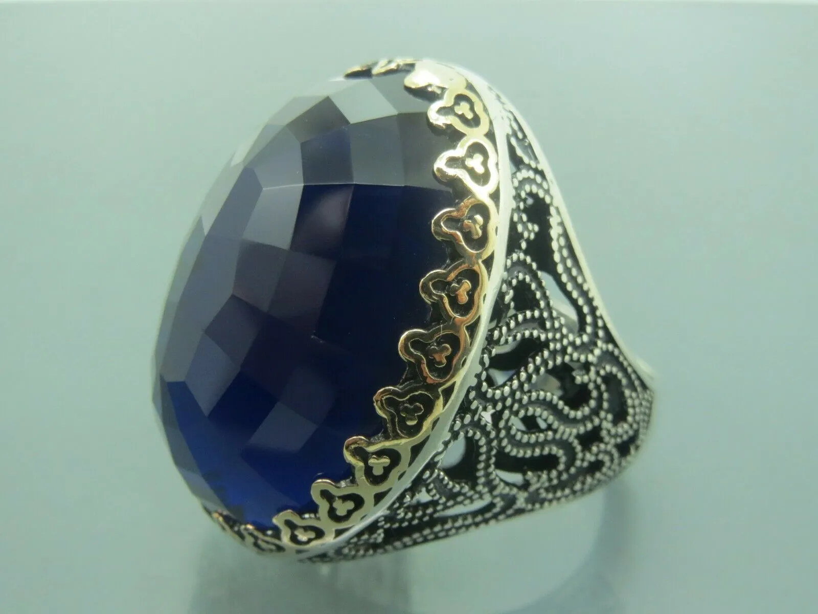 Turkish Handmade Jewelry 925 Sterling Silver Sapphire Stone Mens Rings