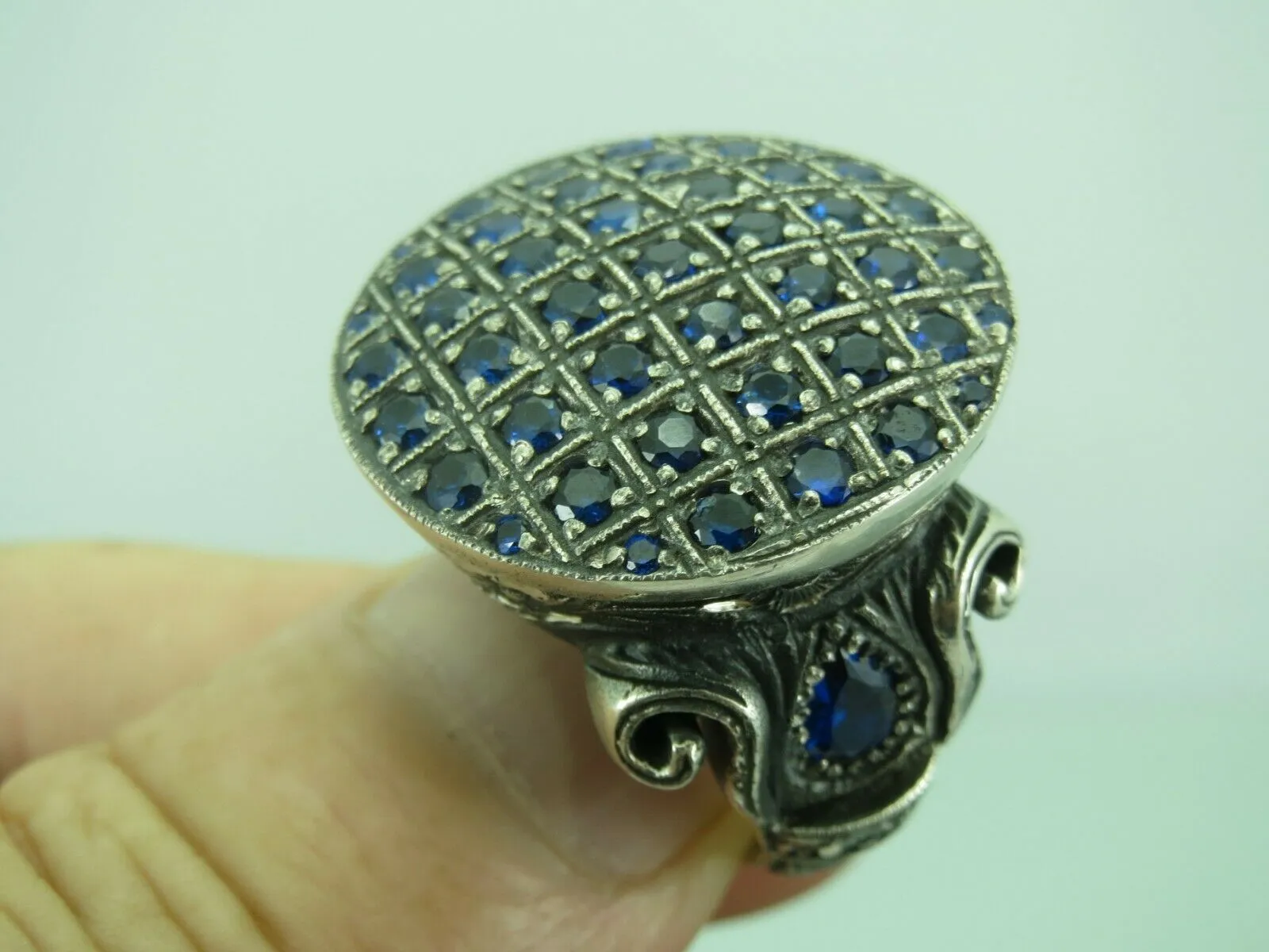 Turkish Handmade Jewelry 925 Sterling Silver Sapphire Stone Mens Rings
