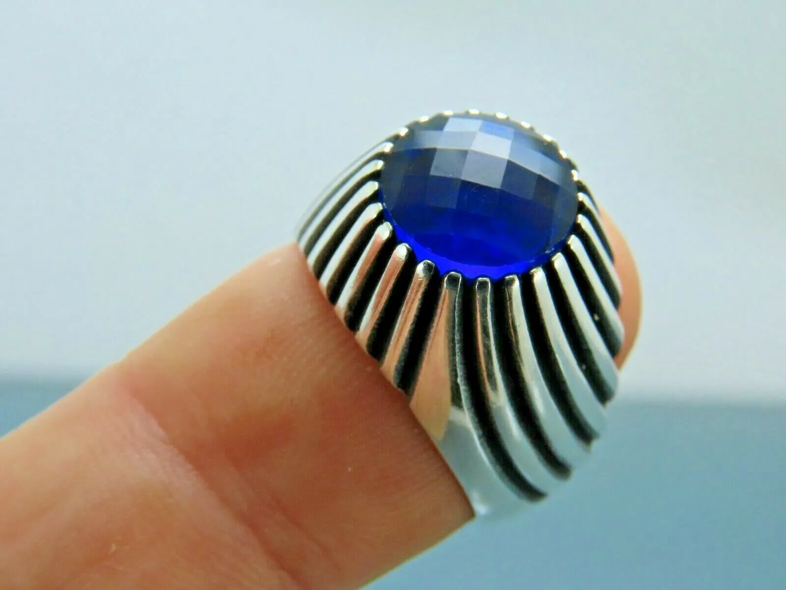 Turkish Handmade Jewelry 925 Sterling Silver Sapphire Stone Mens Rings