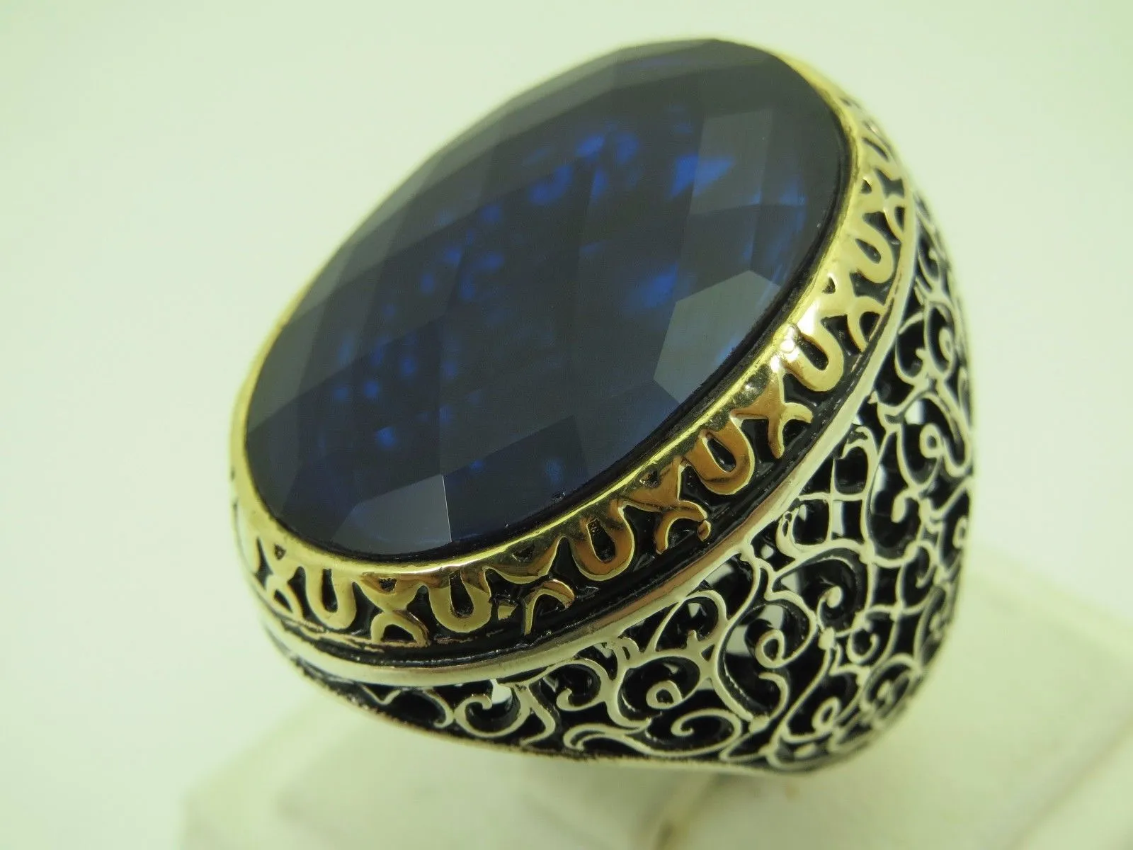 Turkish Handmade Jewelry 925 Sterling Silver Sapphire Stone Mens Rings