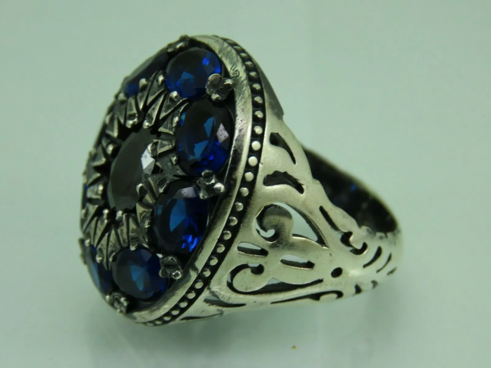 Turkish Handmade Jewelry 925 Sterling Silver Sapphire Stone Mens Rings