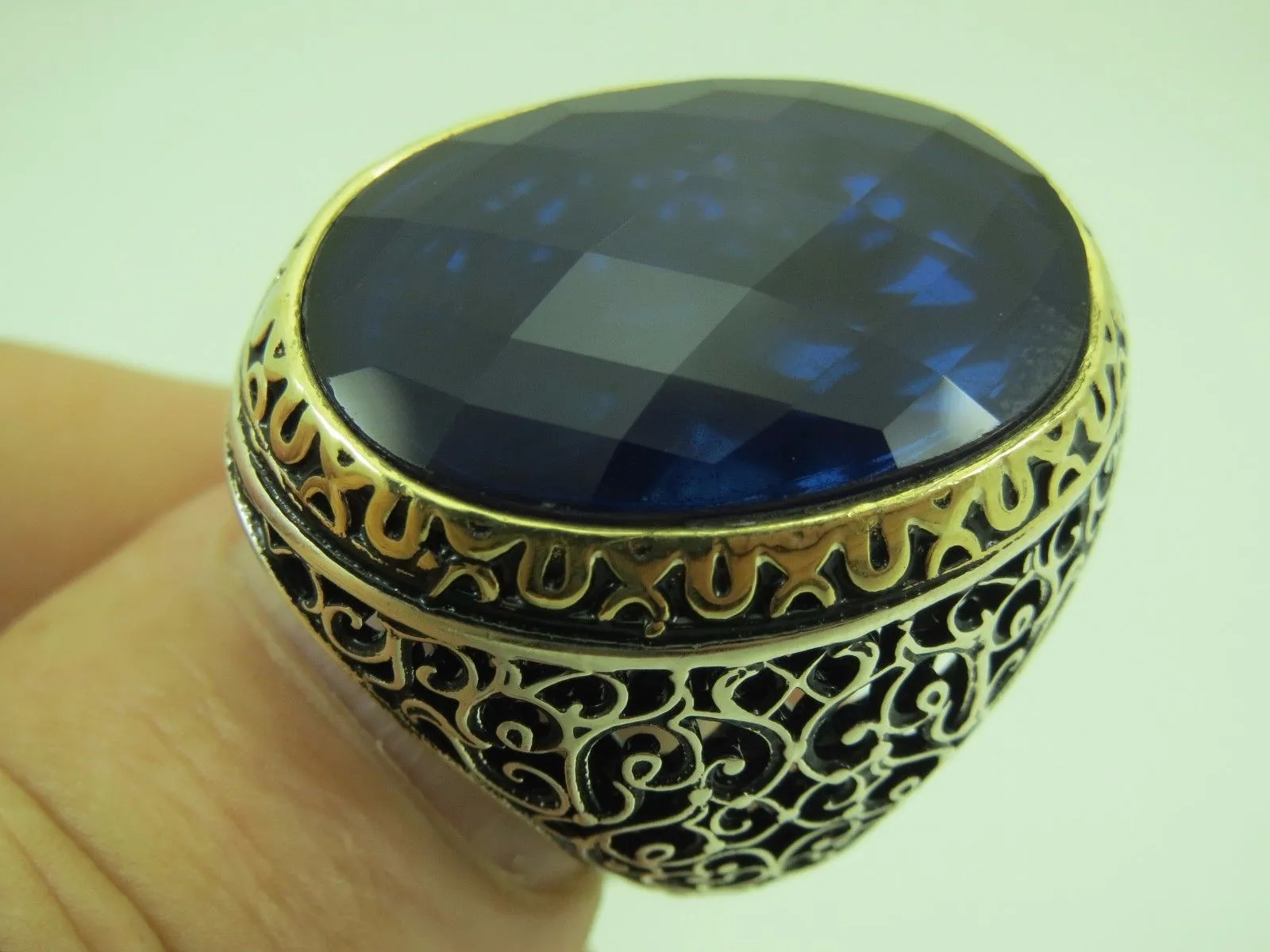 Turkish Handmade Jewelry 925 Sterling Silver Sapphire Stone Mens Rings
