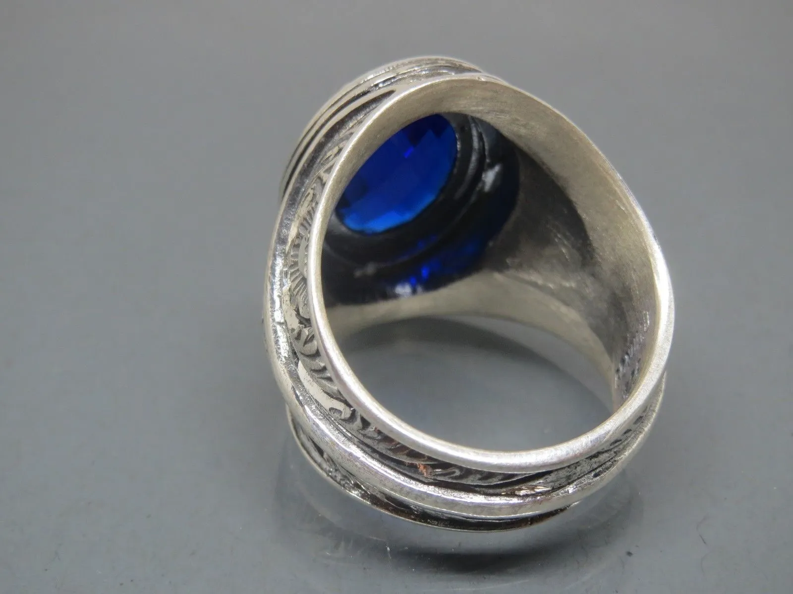 Turkish Handmade Jewelry 925 Sterling Silver Sapphire Stone Mens Rings
