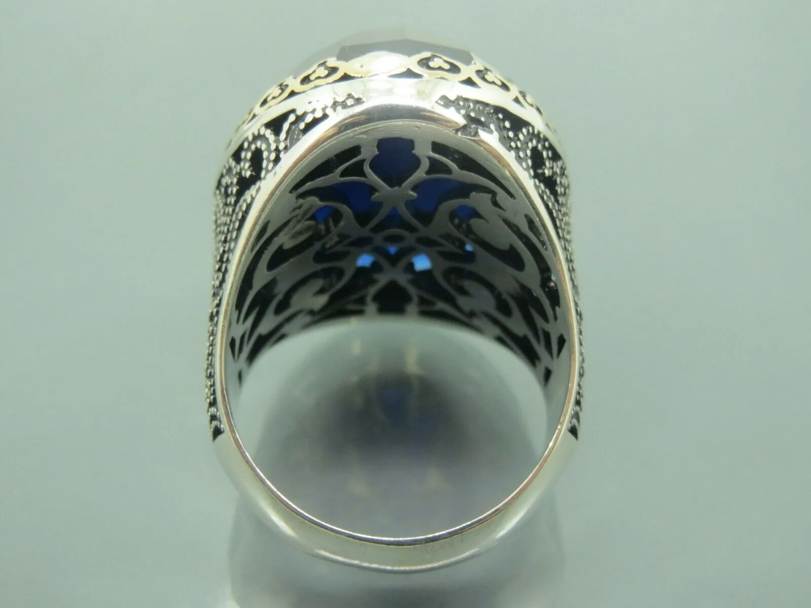 Turkish Handmade Jewelry 925 Sterling Silver Sapphire Stone Mens Rings