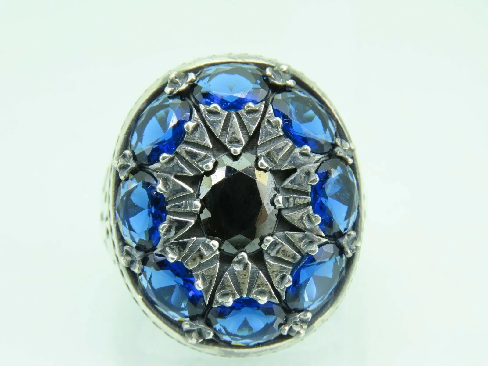 Turkish Handmade Jewelry 925 Sterling Silver Sapphire Stone Mens Rings