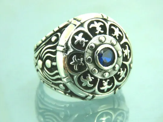 Turkish Handmade Jewelry 925 Sterling Silver Sapphire Stone Men's Rings