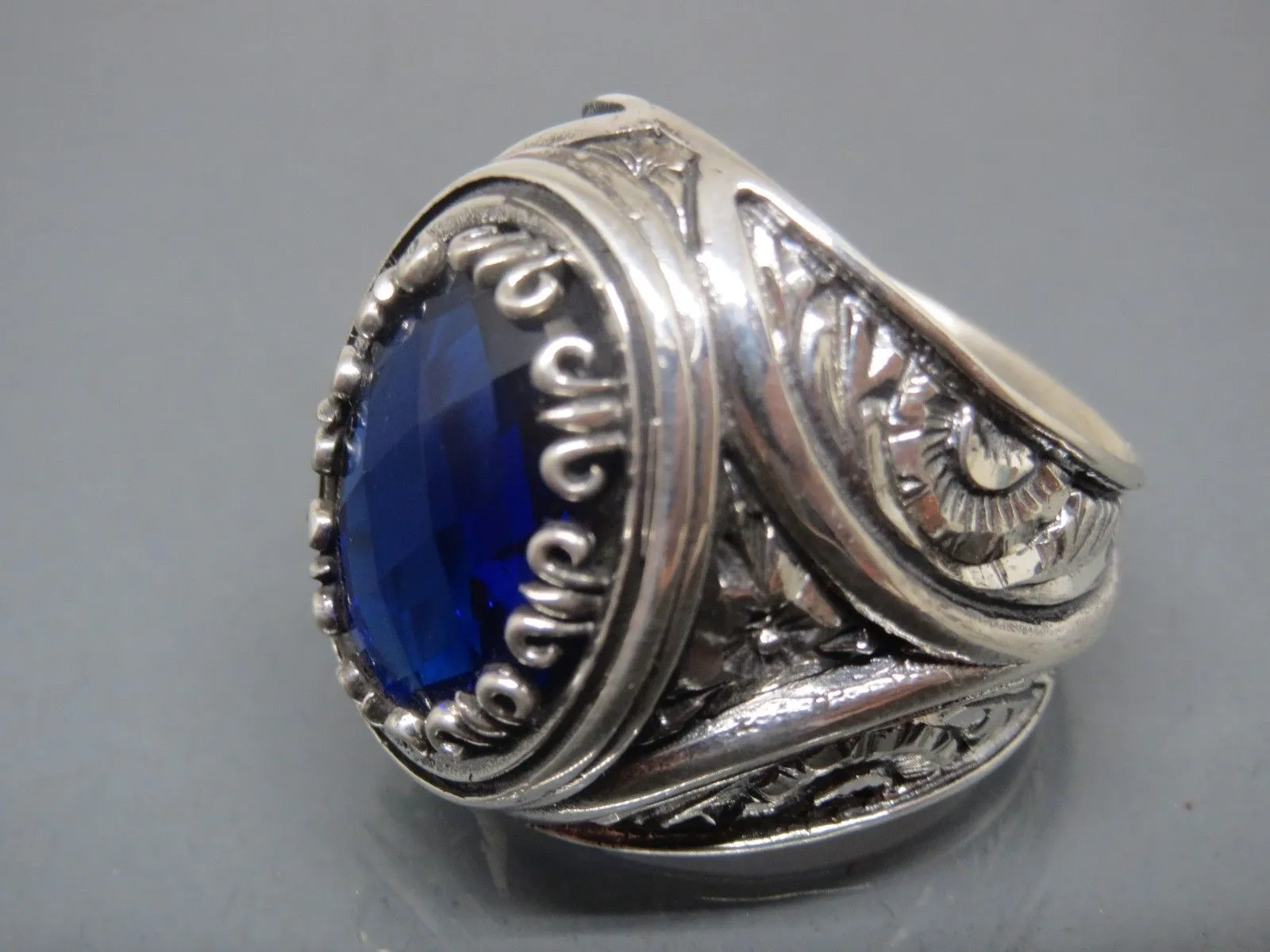 Turkish Handmade Jewelry 925 Sterling Silver Sapphire Stone Mens Rings