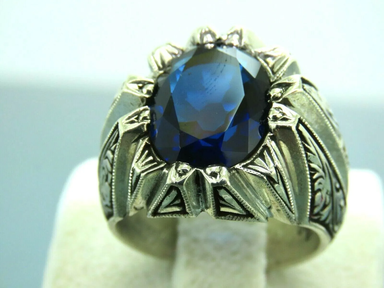 Turkish Handmade Jewelry 925 Sterling Silver Sapphire Stone Mens Rings