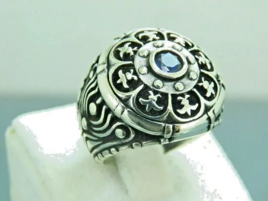 Turkish Handmade Jewelry 925 Sterling Silver Sapphire Stone Men's Rings
