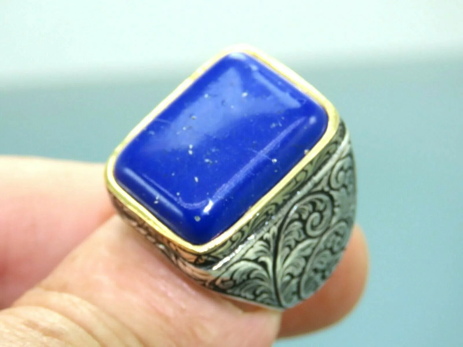 Turkish Handmade Jewelry 925 Sterling Silver Sodalite Stone Men's Rings