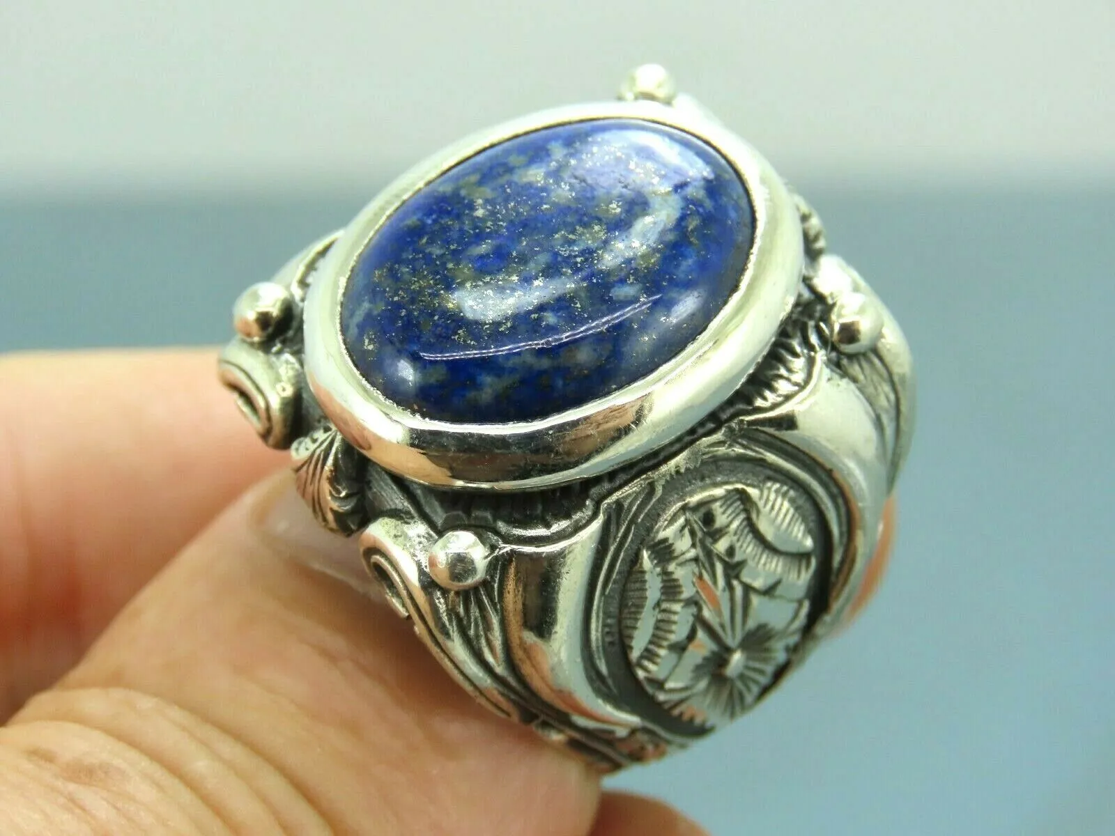 Turkish Handmade Jewelry 925 Sterling Silver Sodalite Stone Men's Rings