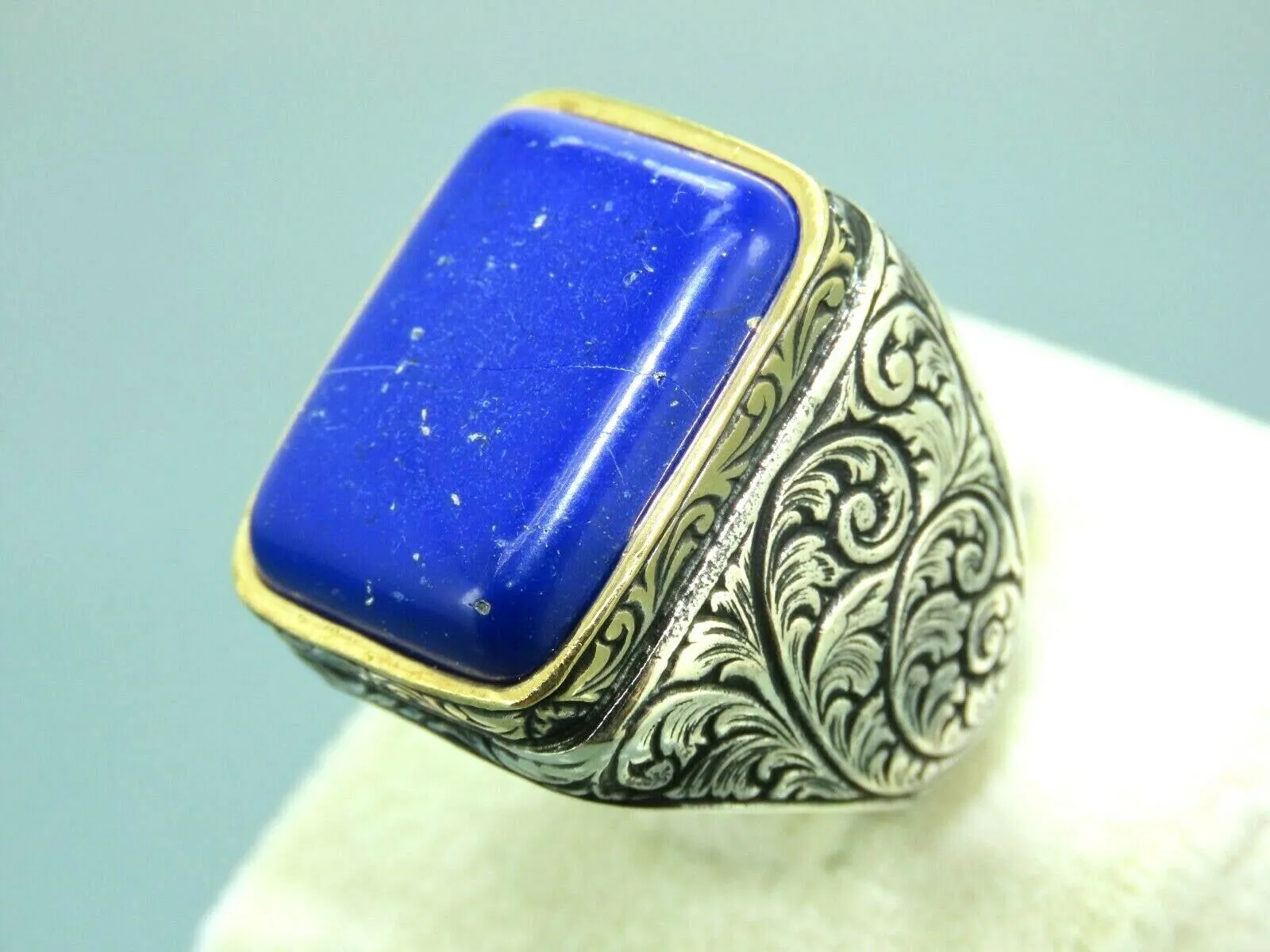Turkish Handmade Jewelry 925 Sterling Silver Sodalite Stone Men's Rings