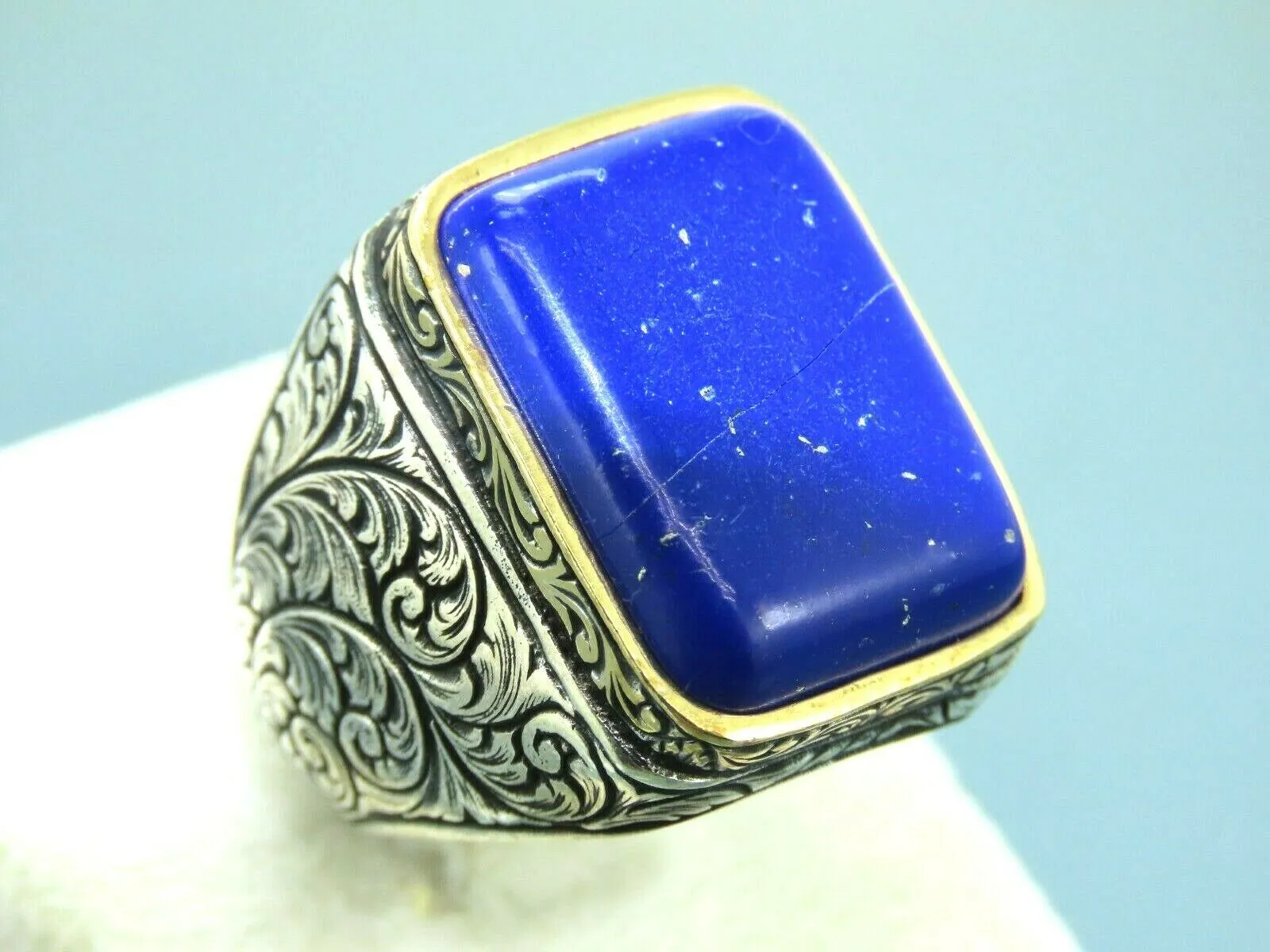 Turkish Handmade Jewelry 925 Sterling Silver Sodalite Stone Men's Rings
