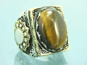 Turkish Handmade Jewelry 925 Sterling Silver Tiger's Eye Stone Mens Rings