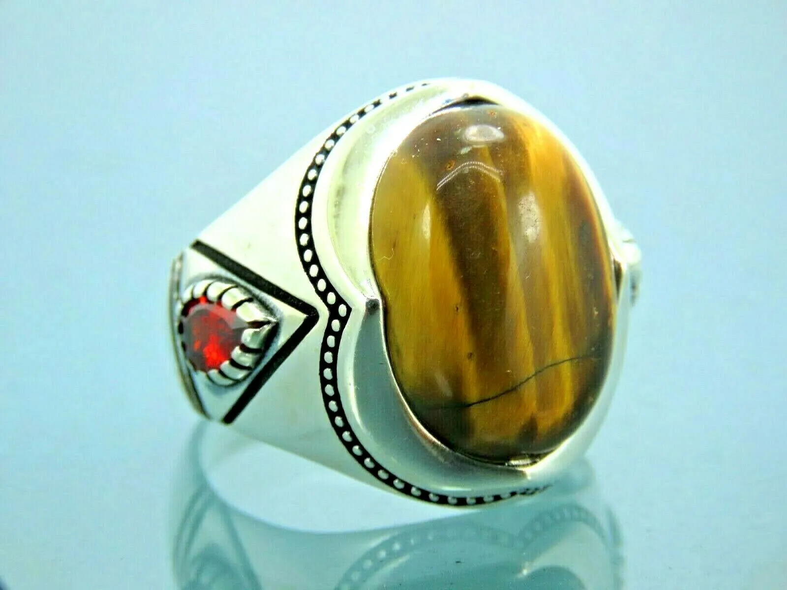 Turkish Handmade Jewelry 925 Sterling Silver Tiger's Eye Stone Mens Rings