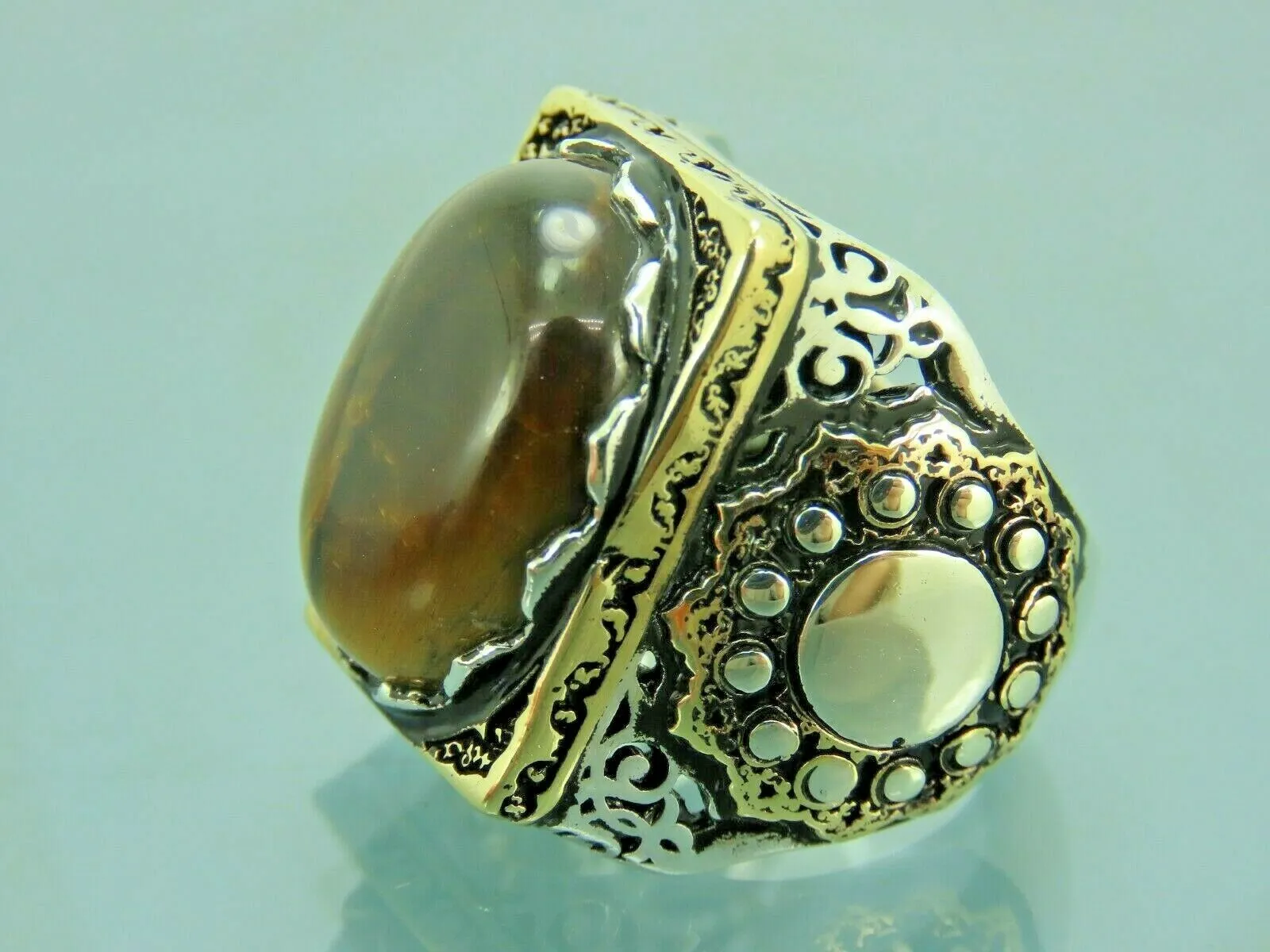 Turkish Handmade Jewelry 925 Sterling Silver Tiger's Eye Stone Mens Rings