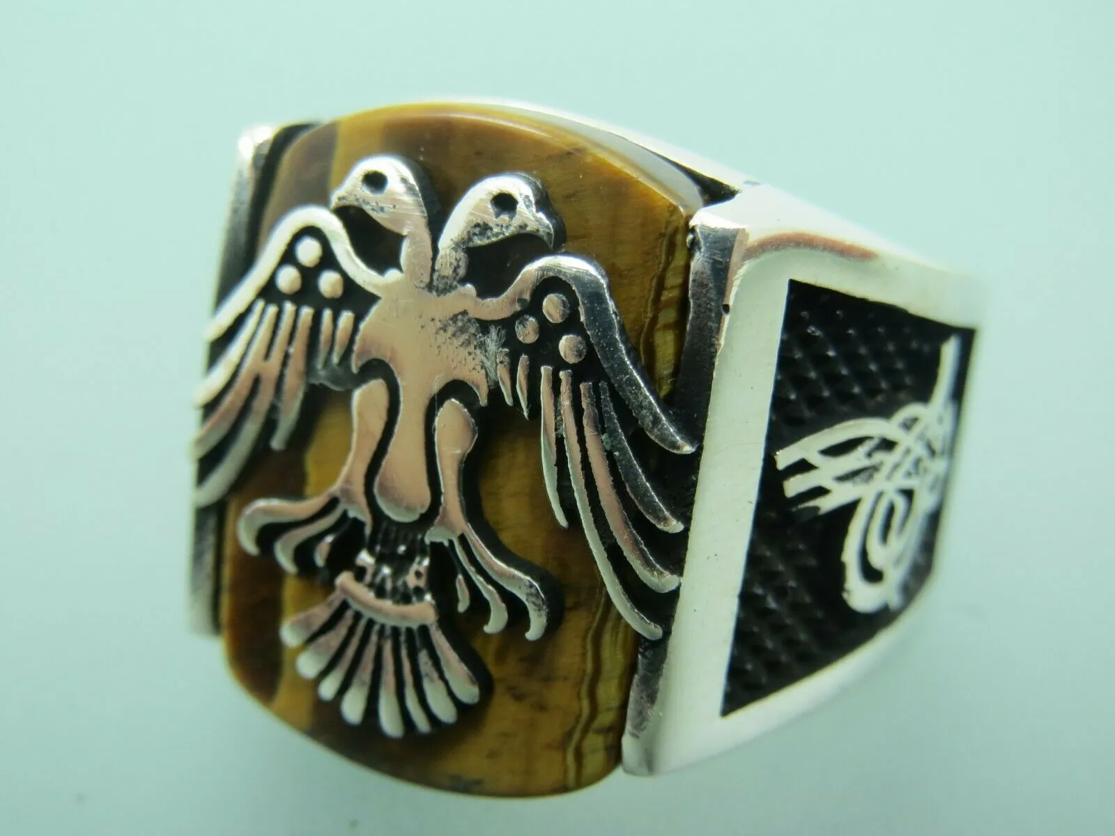 Turkish Handmade Jewelry 925 Sterling Silver Tiger's Eye Stone Mens Rings