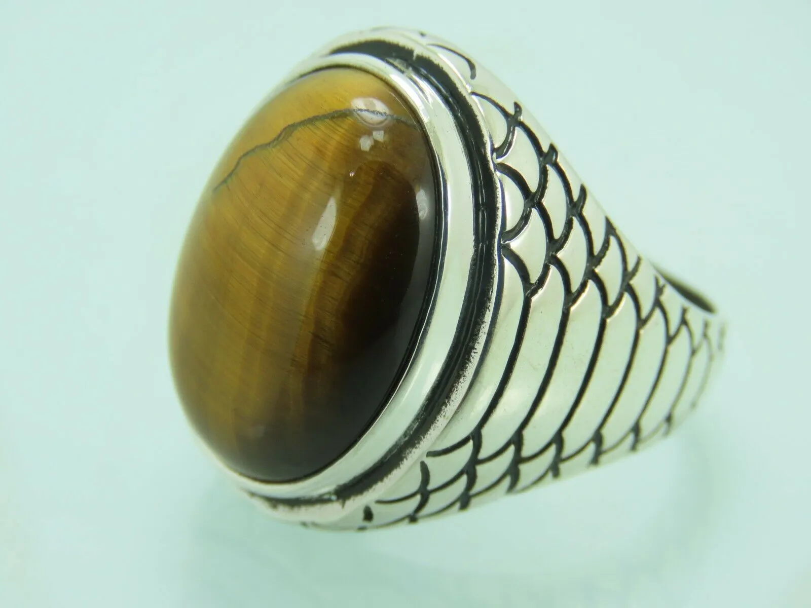 Turkish Handmade Jewelry 925 Sterling Silver Tiger's Eye Stone Mens Rings