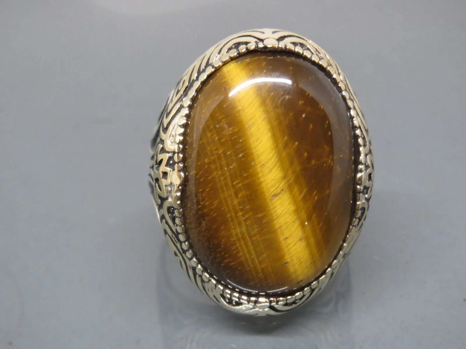Turkish Handmade Jewelry 925 Sterling Silver Tiger's Eye Stone Mens Rings