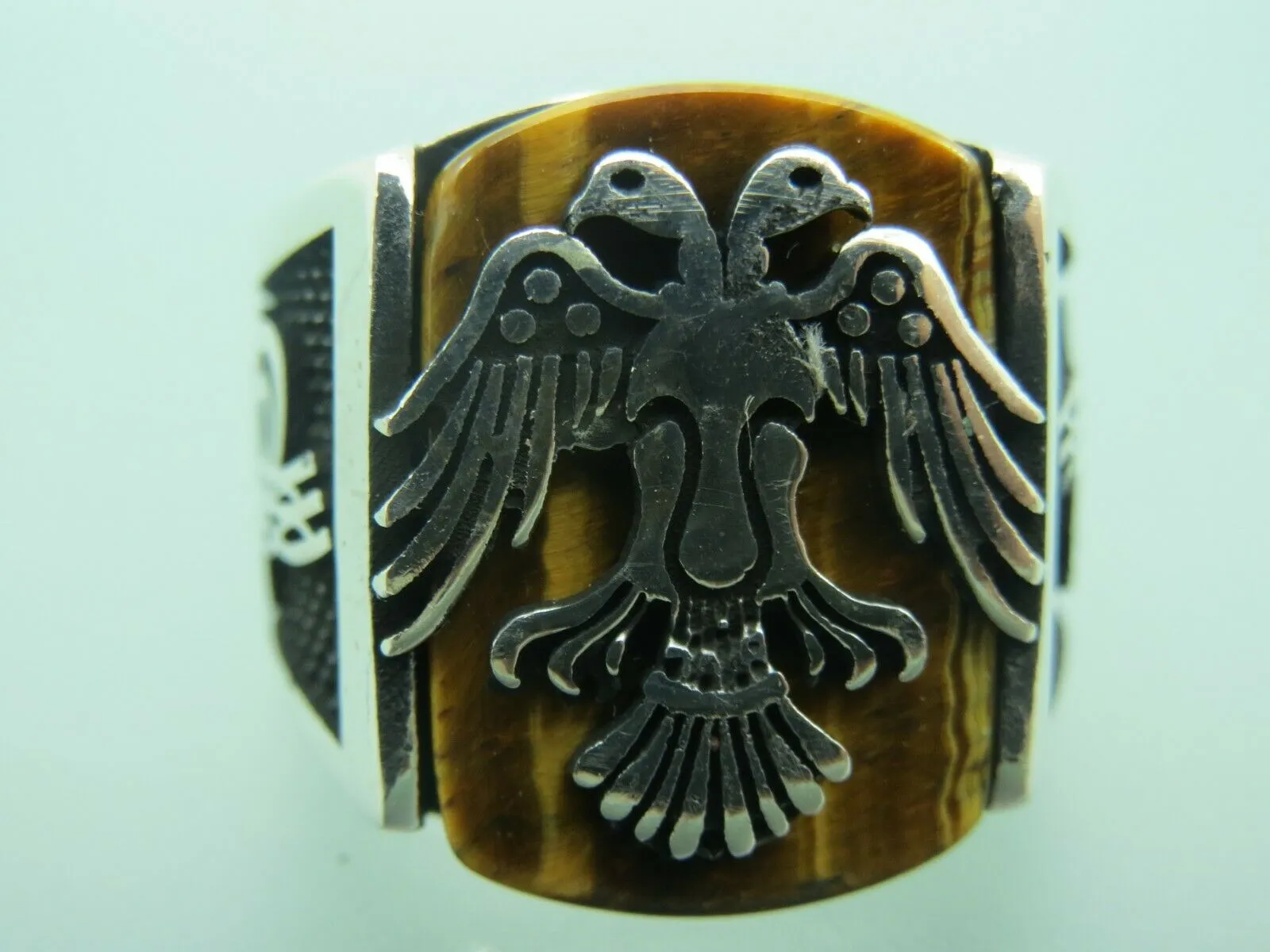 Turkish Handmade Jewelry 925 Sterling Silver Tiger's Eye Stone Mens Rings