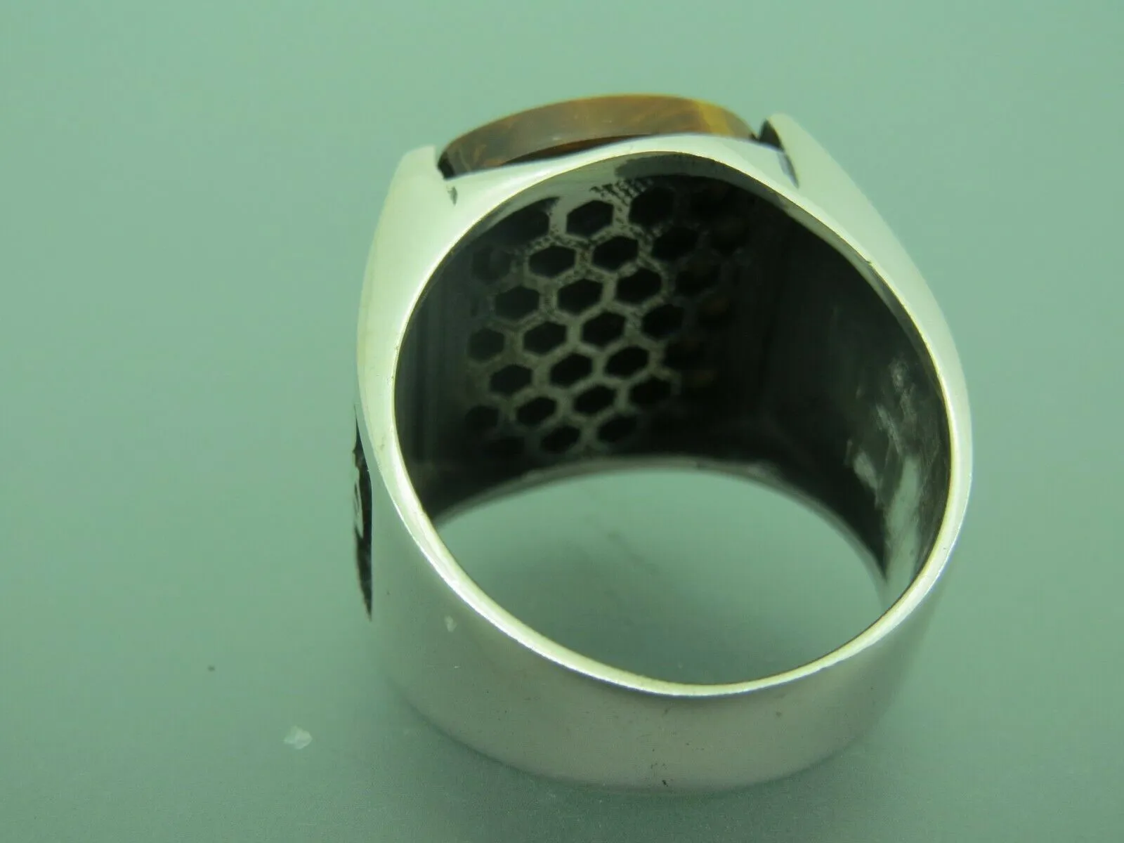 Turkish Handmade Jewelry 925 Sterling Silver Tiger's Eye Stone Mens Rings
