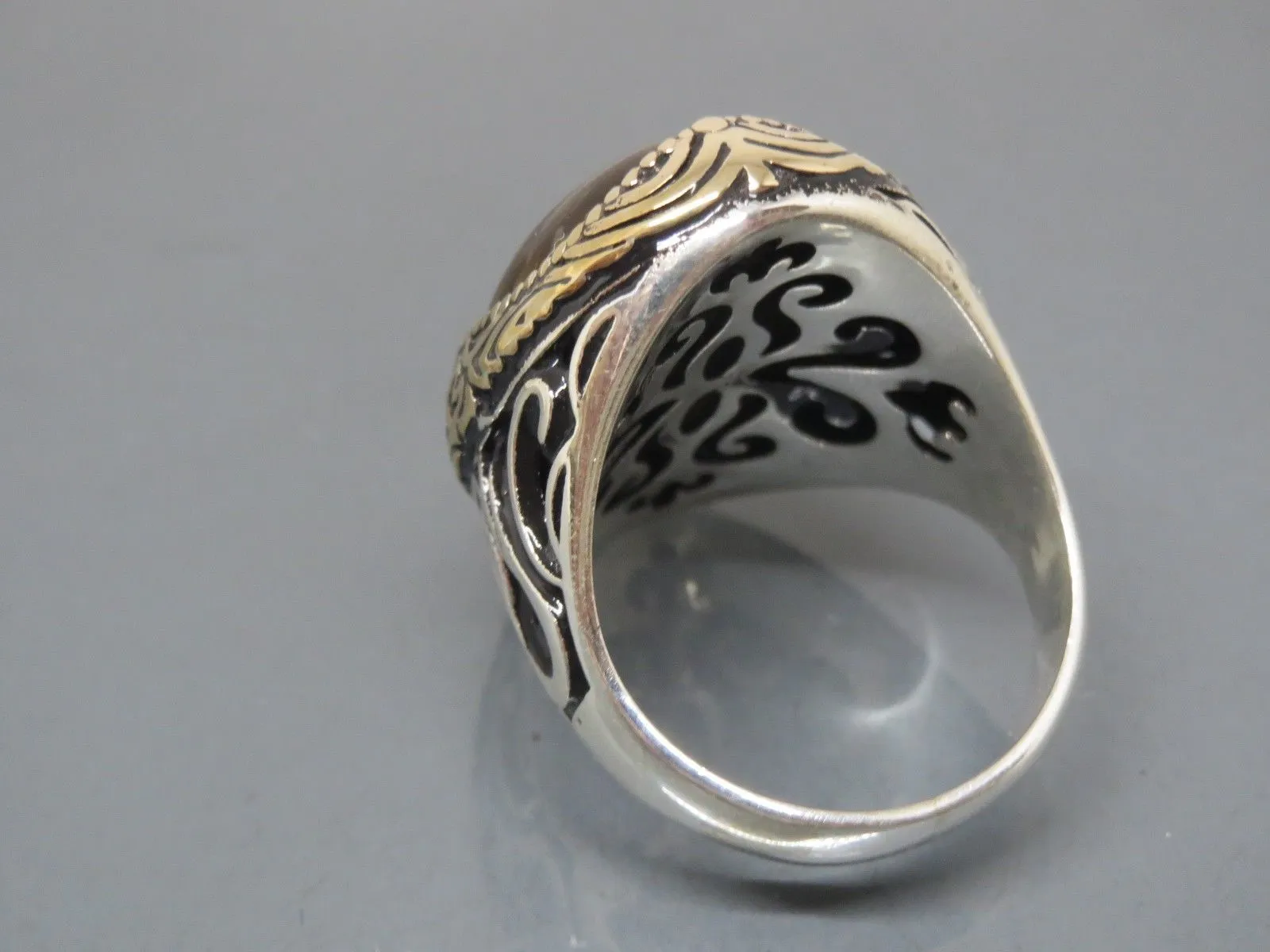 Turkish Handmade Jewelry 925 Sterling Silver Tiger's Eye Stone Mens Rings