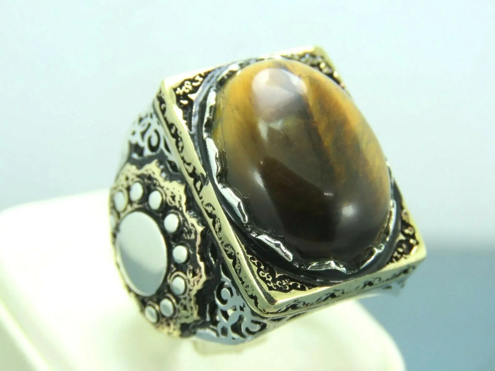 Turkish Handmade Jewelry 925 Sterling Silver Tiger's Eye Stone Mens Rings
