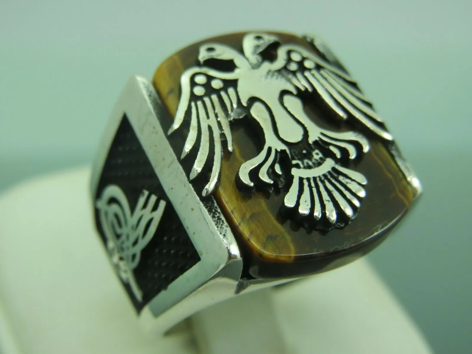 Turkish Handmade Jewelry 925 Sterling Silver Tiger's Eye Stone Mens Rings