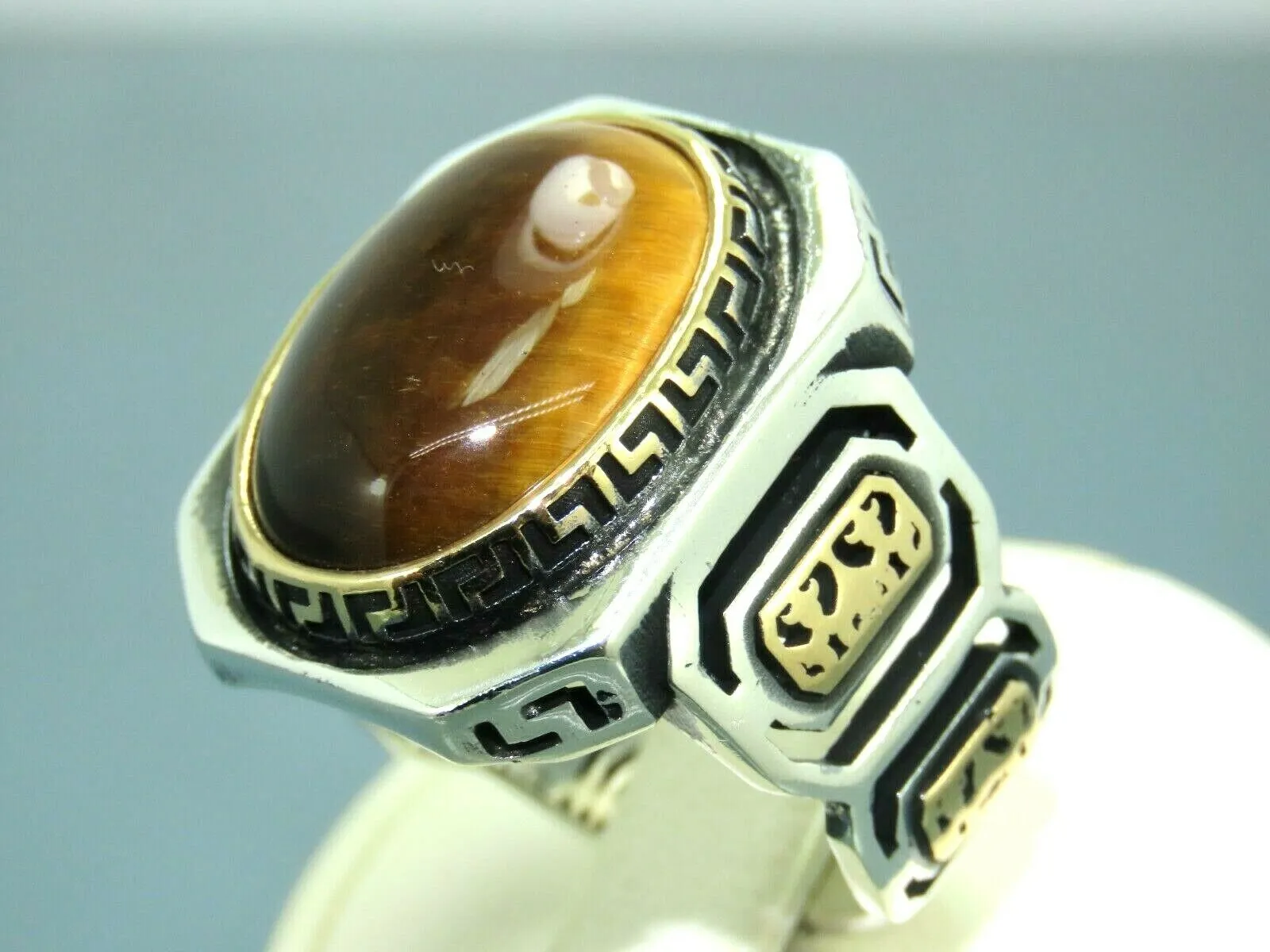 Turkish Handmade Jewelry 925 Sterling Silver Tiger's Eye Stone Mens Rings