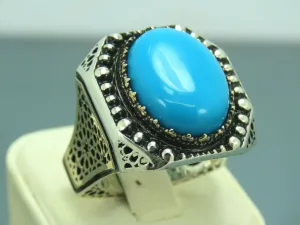 Turkish Handmade Jewelry 925 Sterling Silver Turquoise Stone Mens Rings