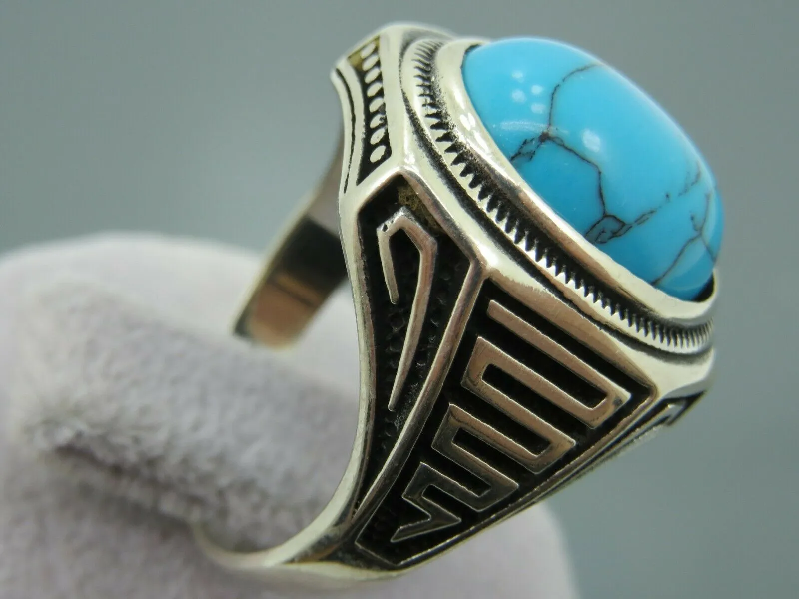 Turkish Handmade Jewelry 925 Sterling Silver Turquoise Stone Mens Rings