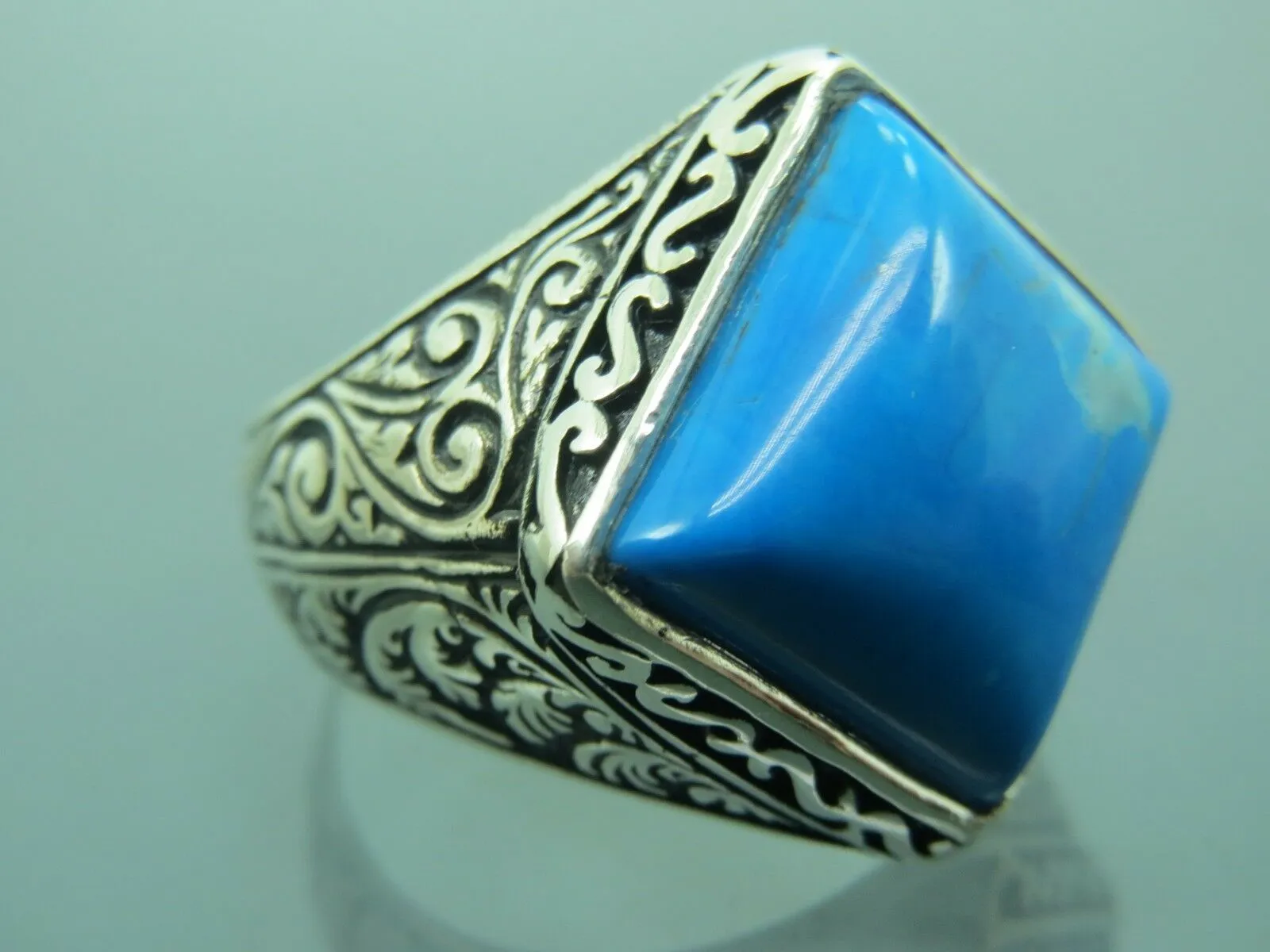 Turkish Handmade Jewelry 925 Sterling Silver Turquoise Stone Mens Rings