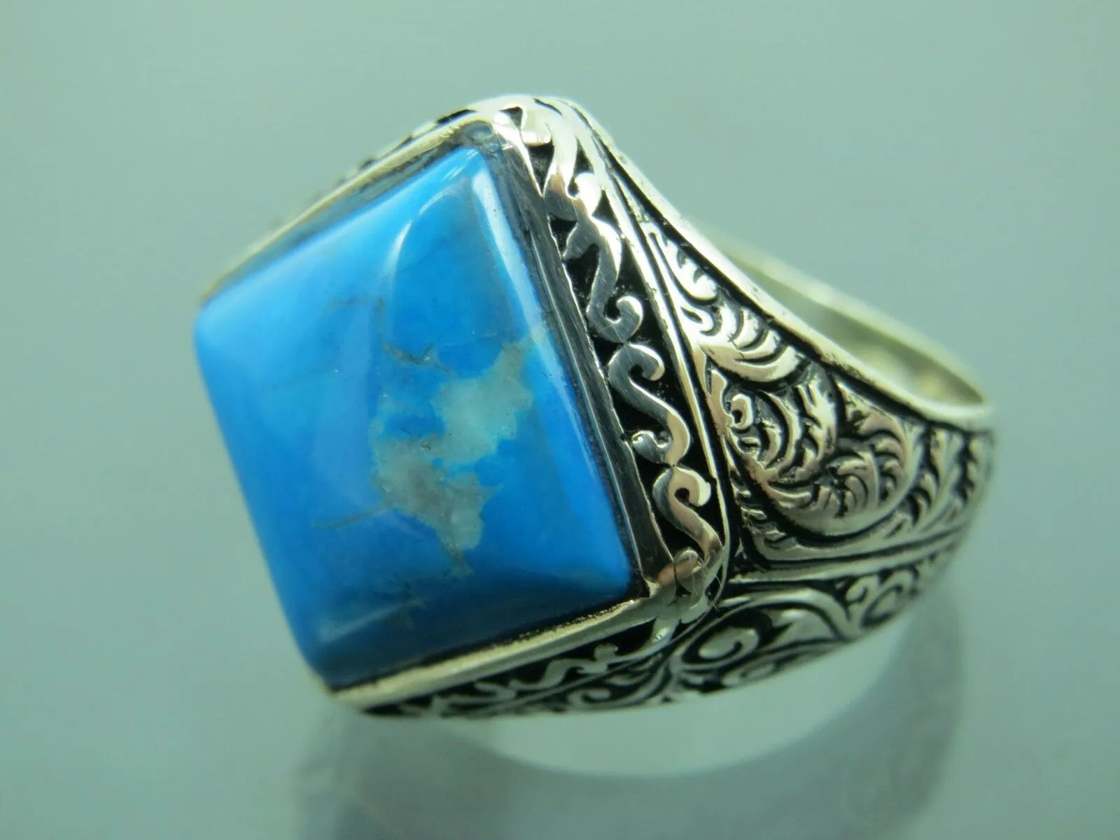 Turkish Handmade Jewelry 925 Sterling Silver Turquoise Stone Mens Rings