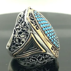 Turkish Handmade Jewelry 925 Sterling Silver Turquoise Stone Mens Rings