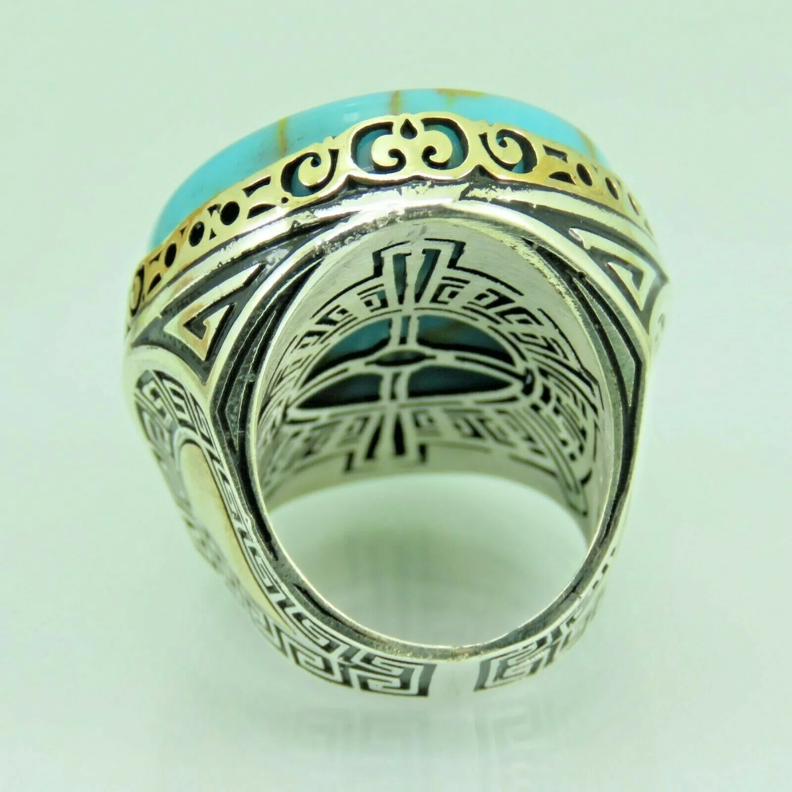 Turkish Handmade Jewelry 925 Sterling Silver Turquoise Stone Mens Rings