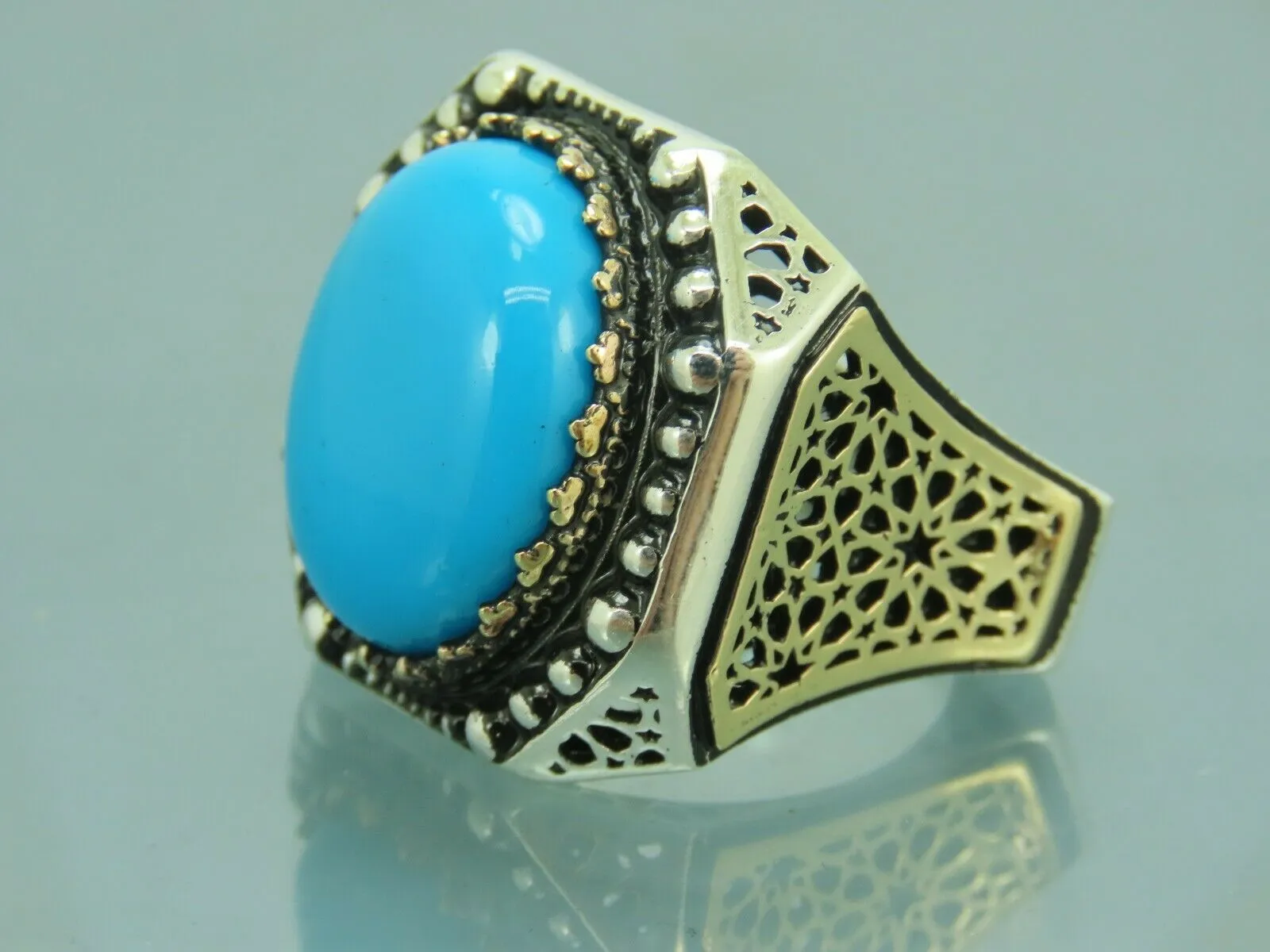 Turkish Handmade Jewelry 925 Sterling Silver Turquoise Stone Mens Rings