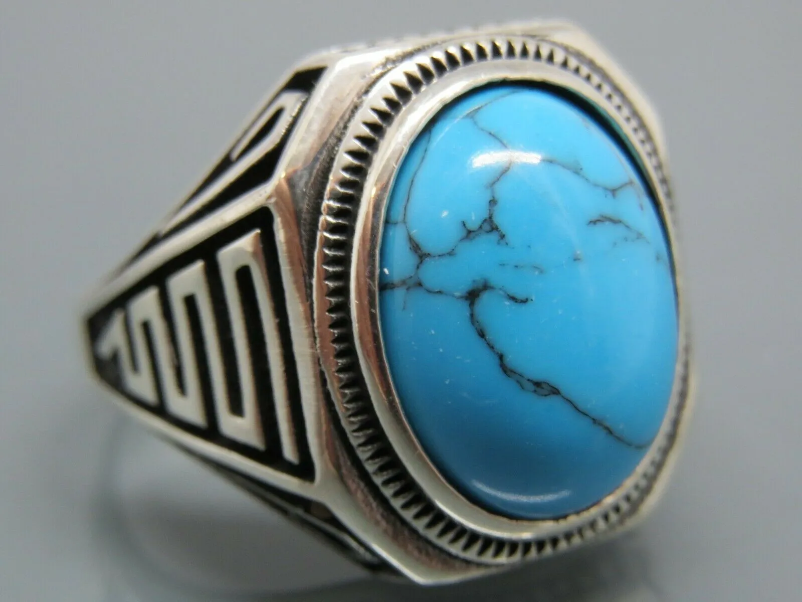 Turkish Handmade Jewelry 925 Sterling Silver Turquoise Stone Mens Rings