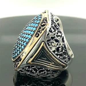Turkish Handmade Jewelry 925 Sterling Silver Turquoise Stone Mens Rings