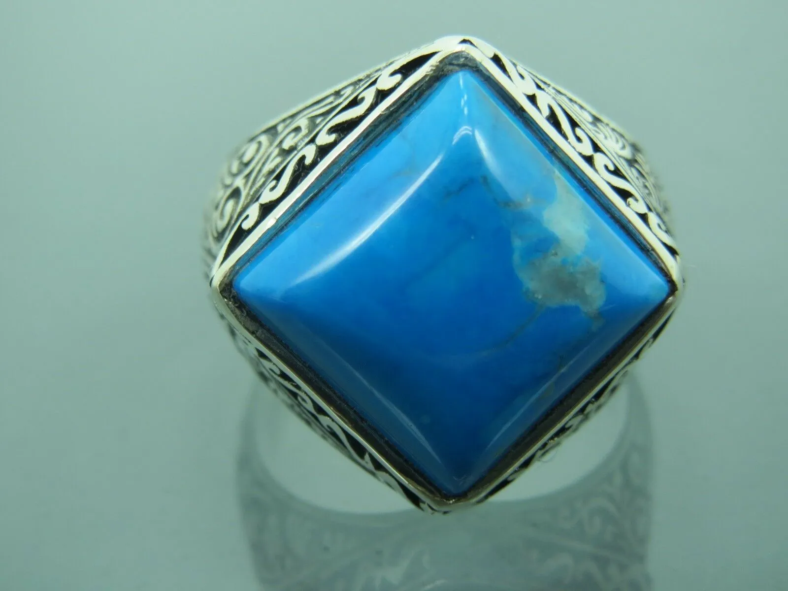 Turkish Handmade Jewelry 925 Sterling Silver Turquoise Stone Mens Rings