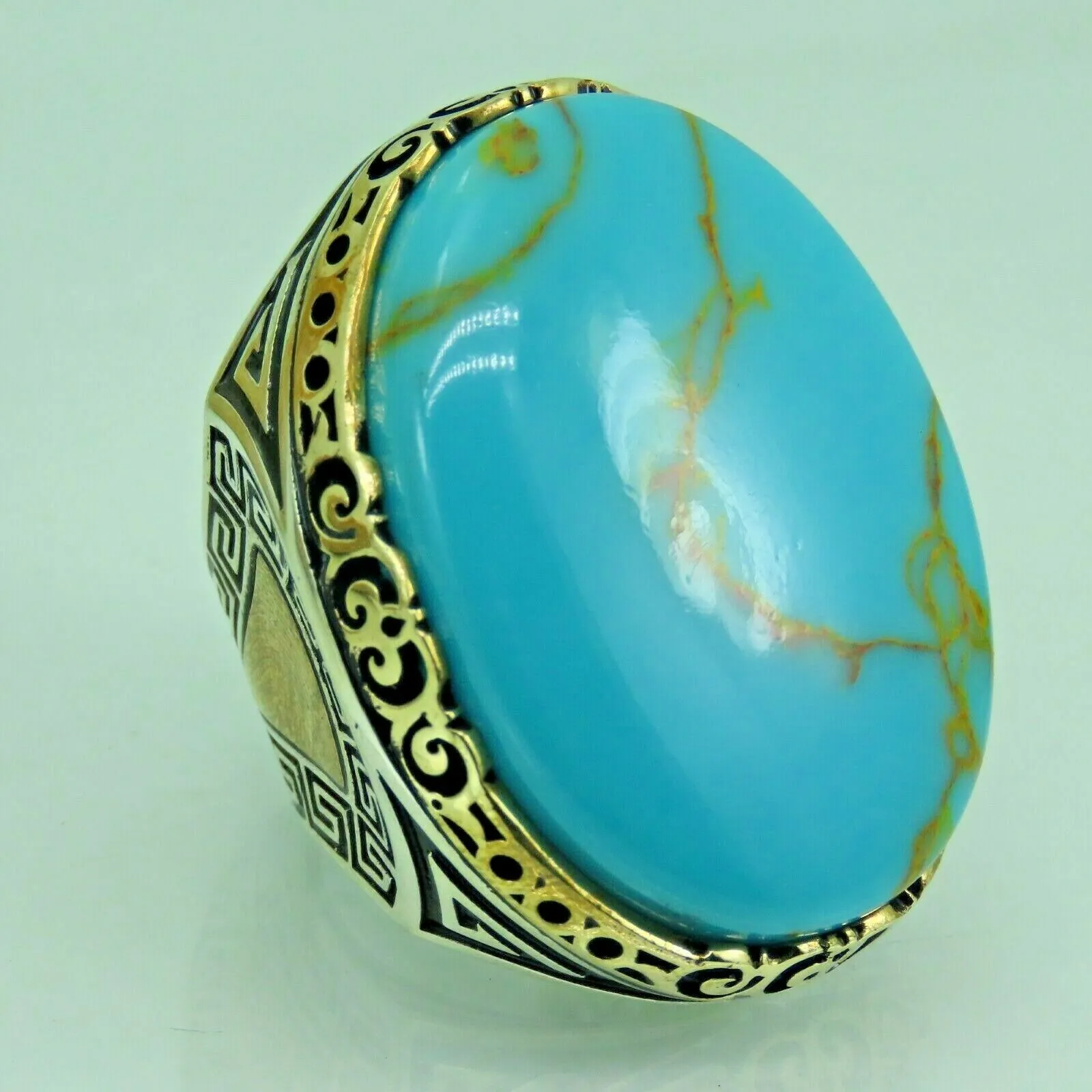 Turkish Handmade Jewelry 925 Sterling Silver Turquoise Stone Mens Rings