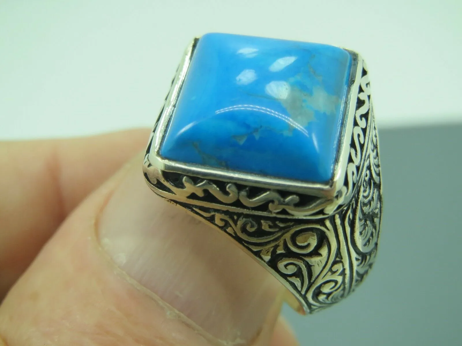 Turkish Handmade Jewelry 925 Sterling Silver Turquoise Stone Mens Rings