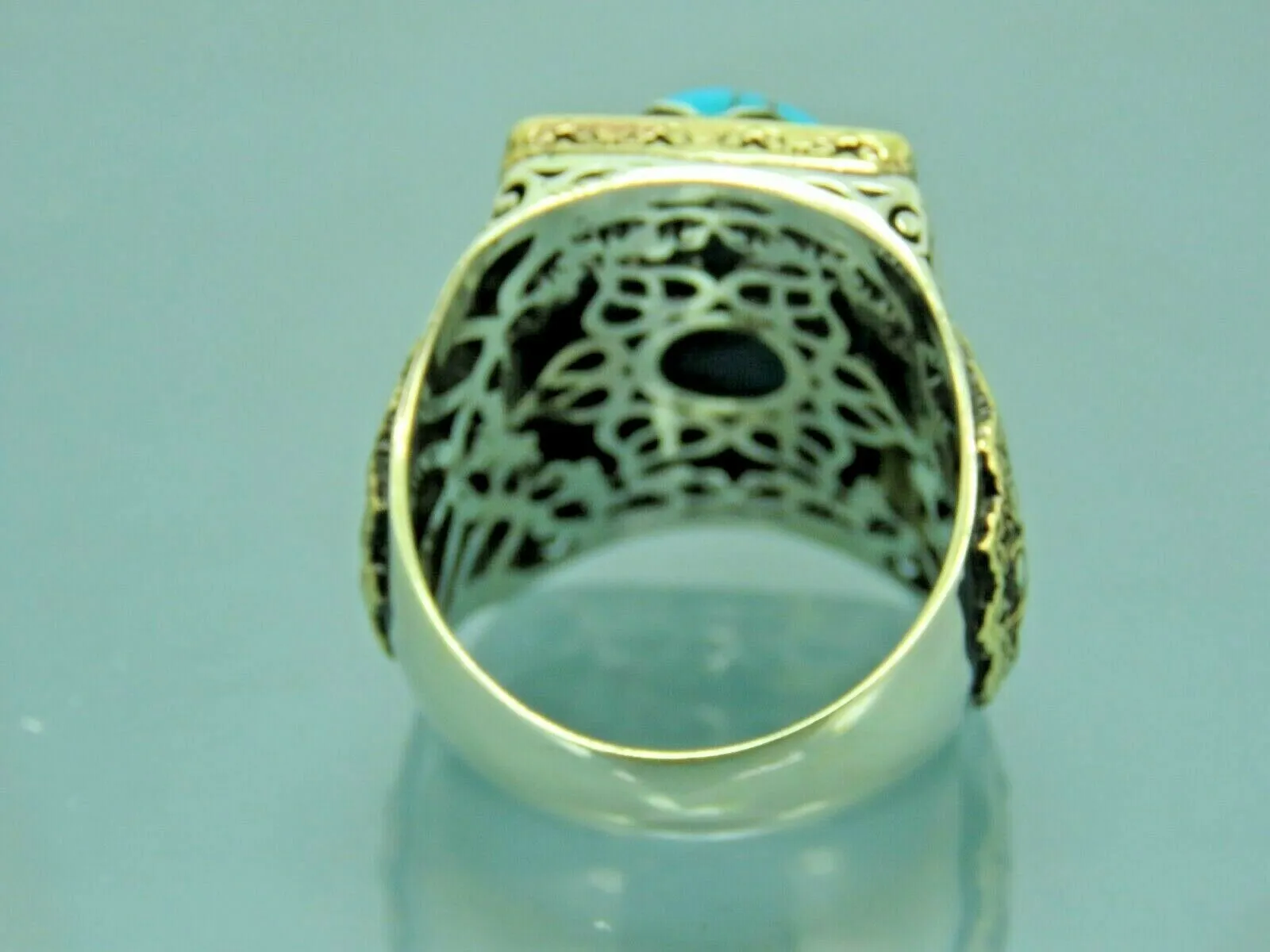Turkish Handmade Jewelry 925 Sterling Silver Turquoise Stone Mens Rings