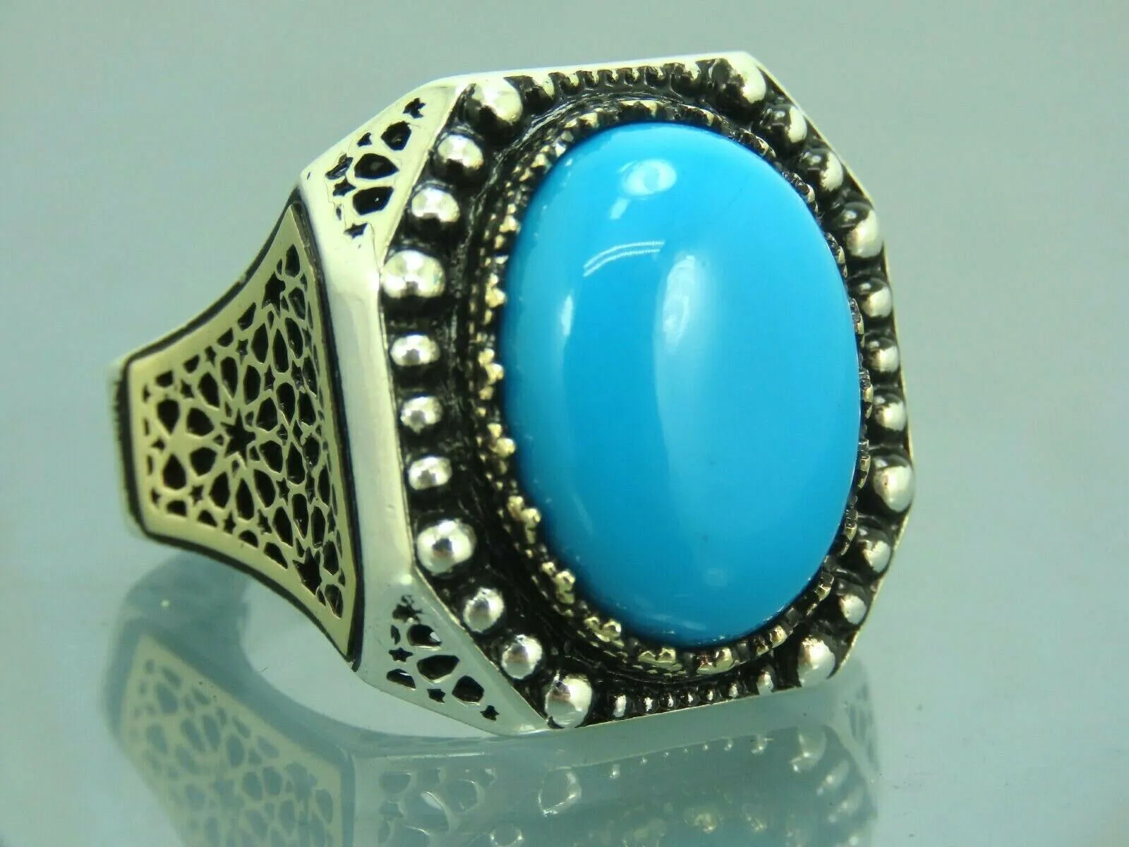 Turkish Handmade Jewelry 925 Sterling Silver Turquoise Stone Mens Rings