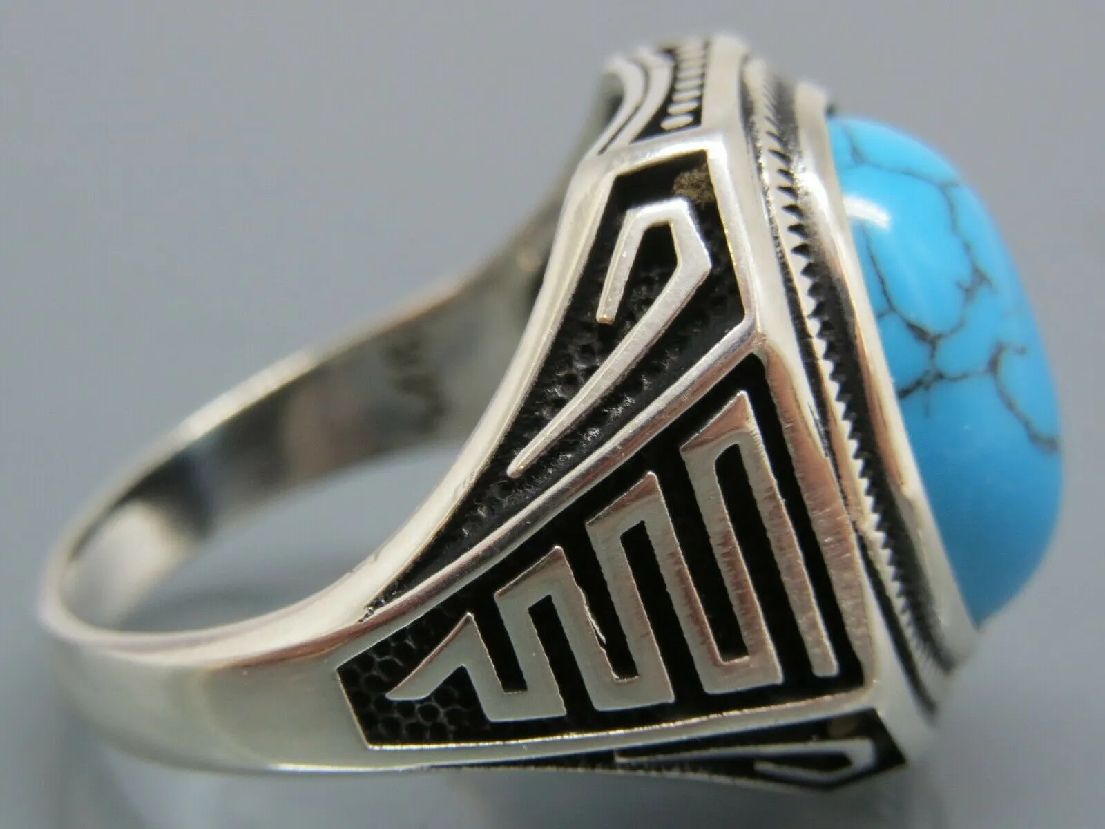 Turkish Handmade Jewelry 925 Sterling Silver Turquoise Stone Mens Rings