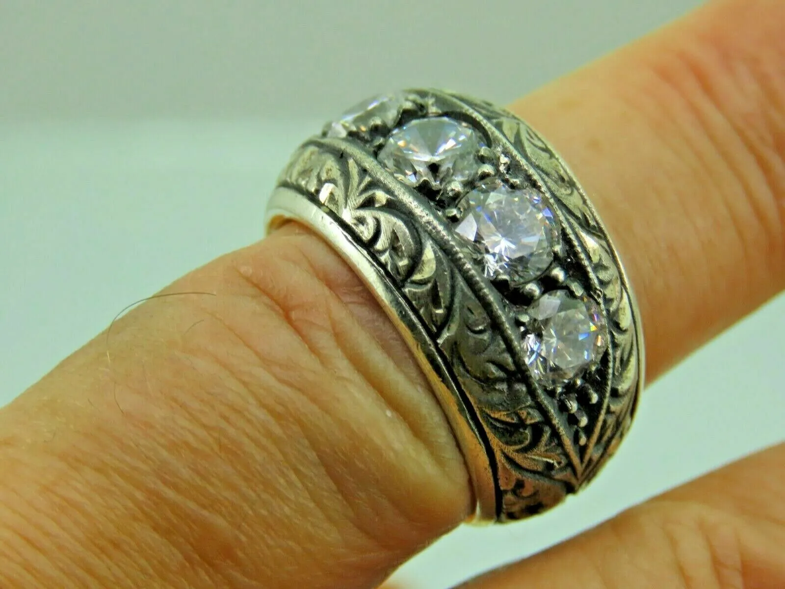 Turkish Handmade Jewelry 925 Sterling Silver Zircon Stone Mens Rings