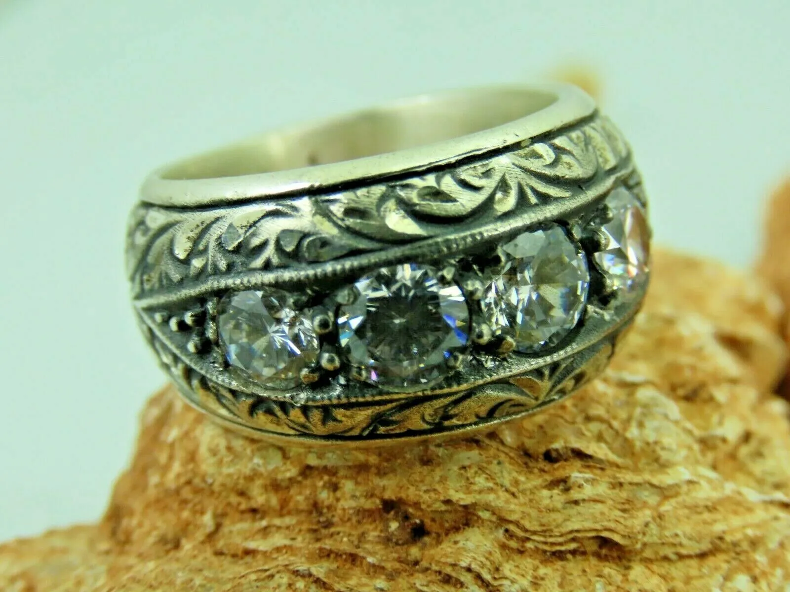 Turkish Handmade Jewelry 925 Sterling Silver Zircon Stone Mens Rings