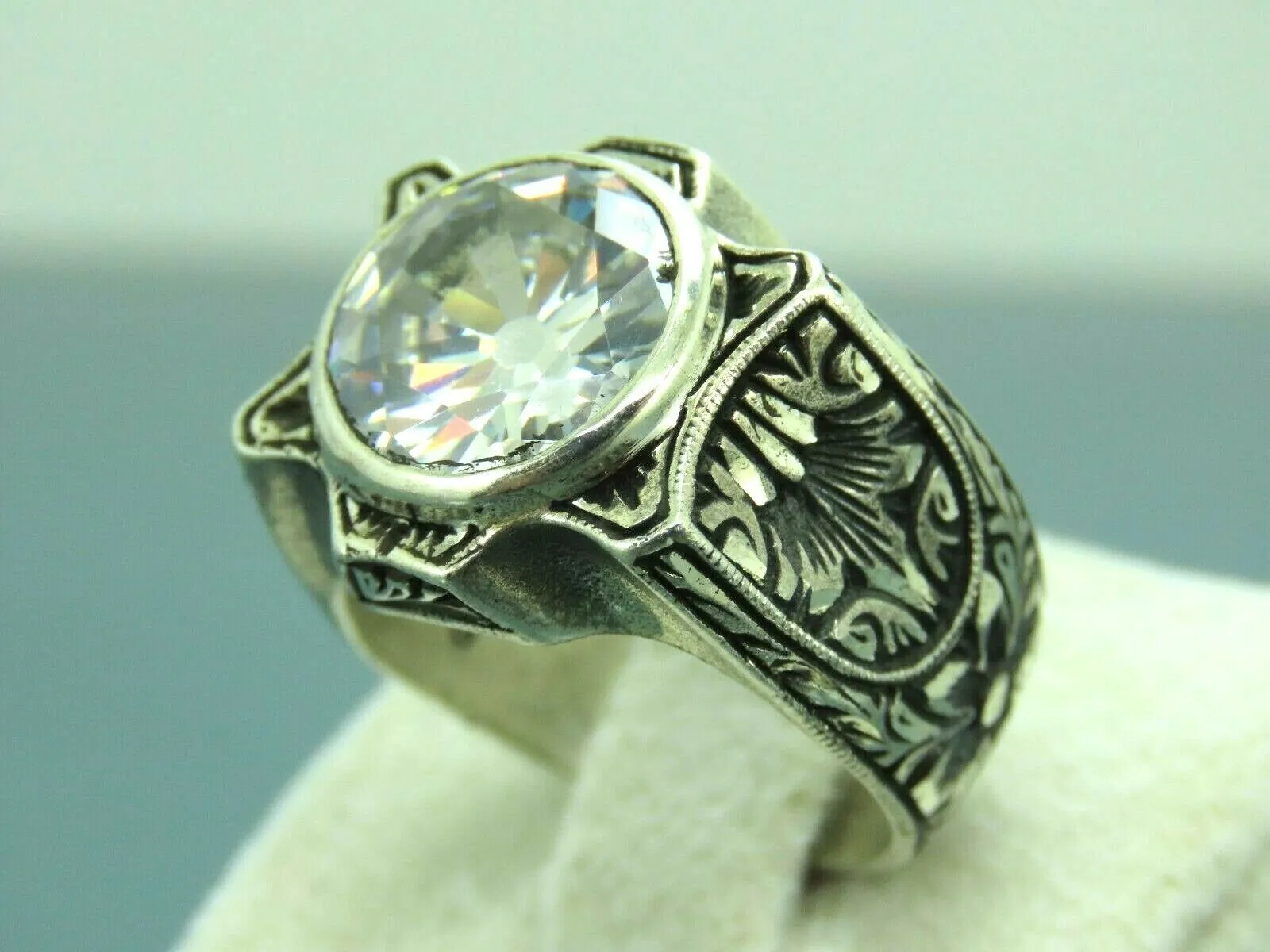 Turkish Handmade Jewelry 925 Sterling Silver Zircon Stone Mens Rings