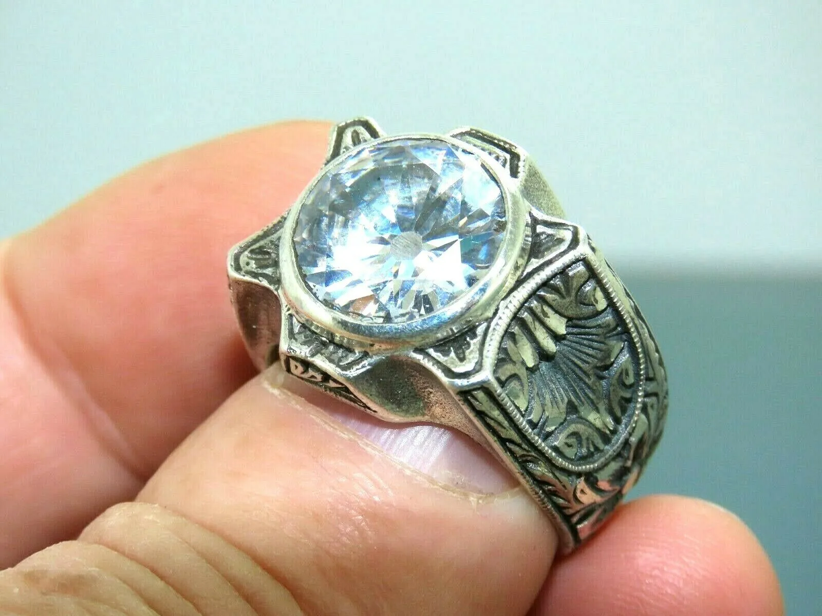 Turkish Handmade Jewelry 925 Sterling Silver Zircon Stone Mens Rings