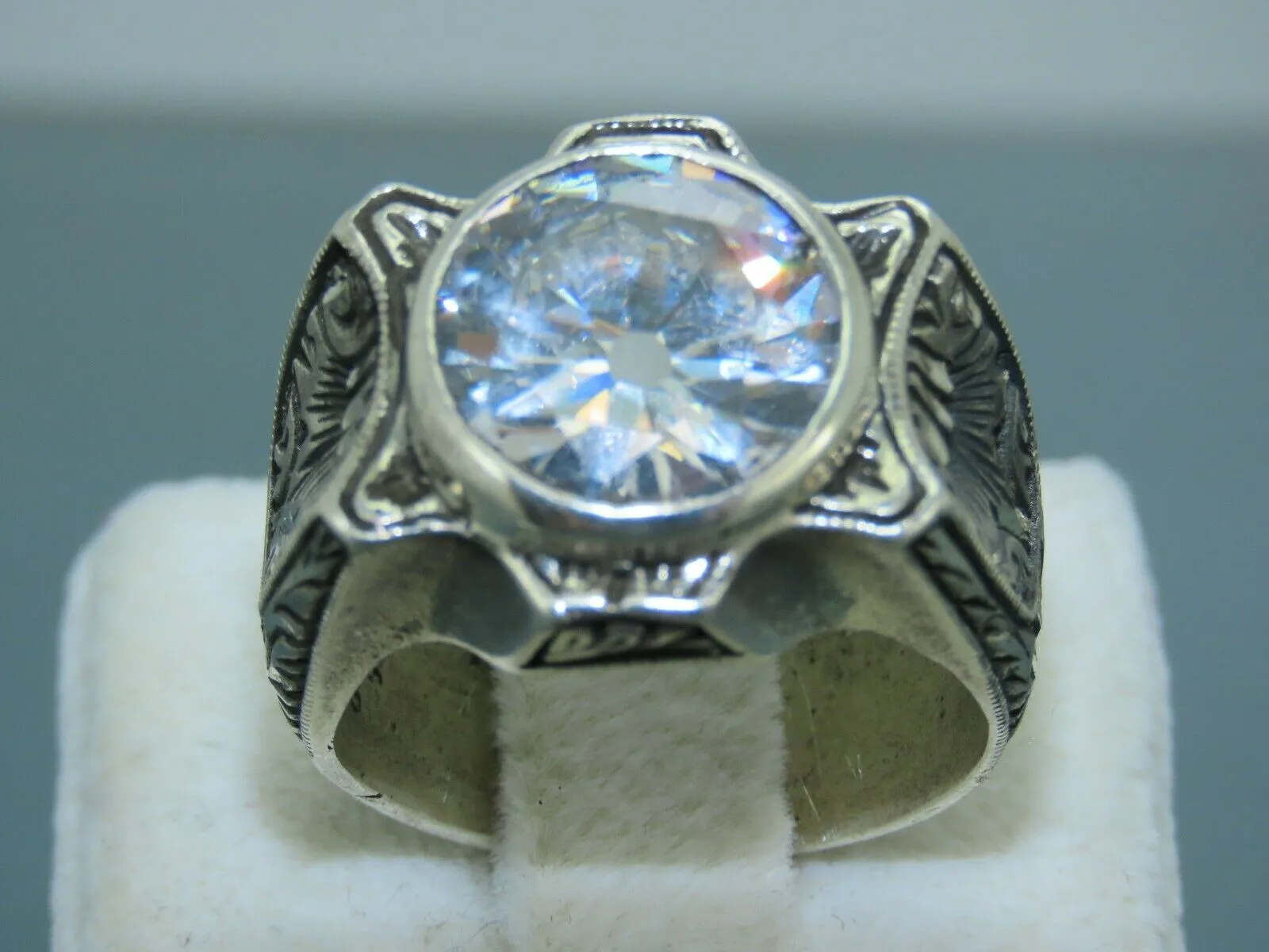 Turkish Handmade Jewelry 925 Sterling Silver Zircon Stone Mens Rings