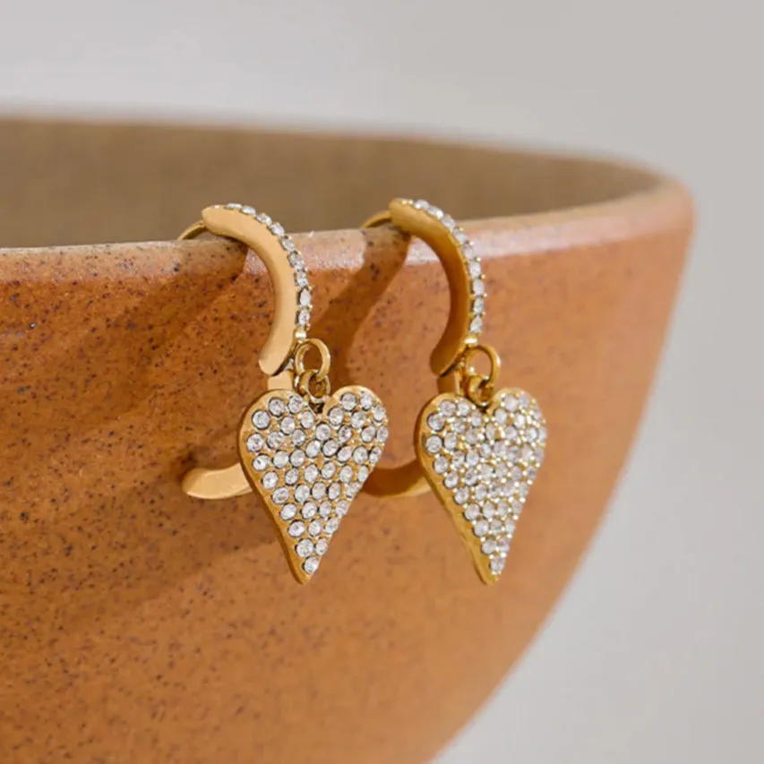 Twinkle Yellow Gold Plated Stainless Steel Hypoallergenic Heart Hoop Huggie Earrings